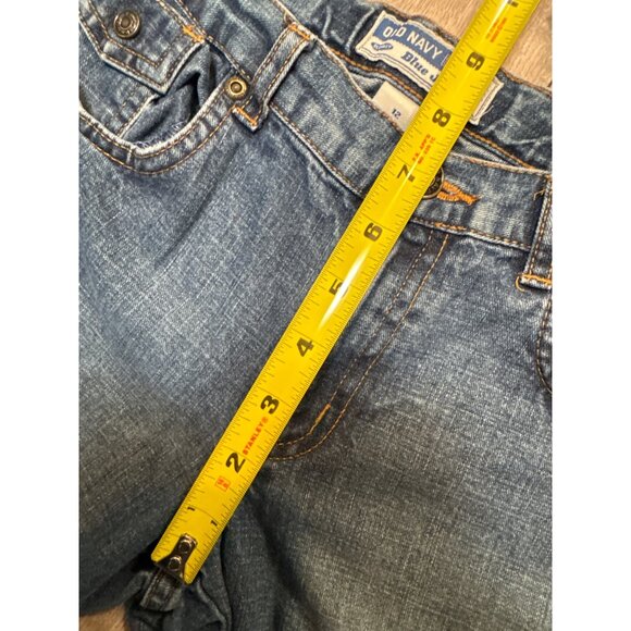 Old Navy Girls Size 12 Rolled Cuff Cropped Capri Blue Jeans Floral Embroidery Po - Picture 7 of 8